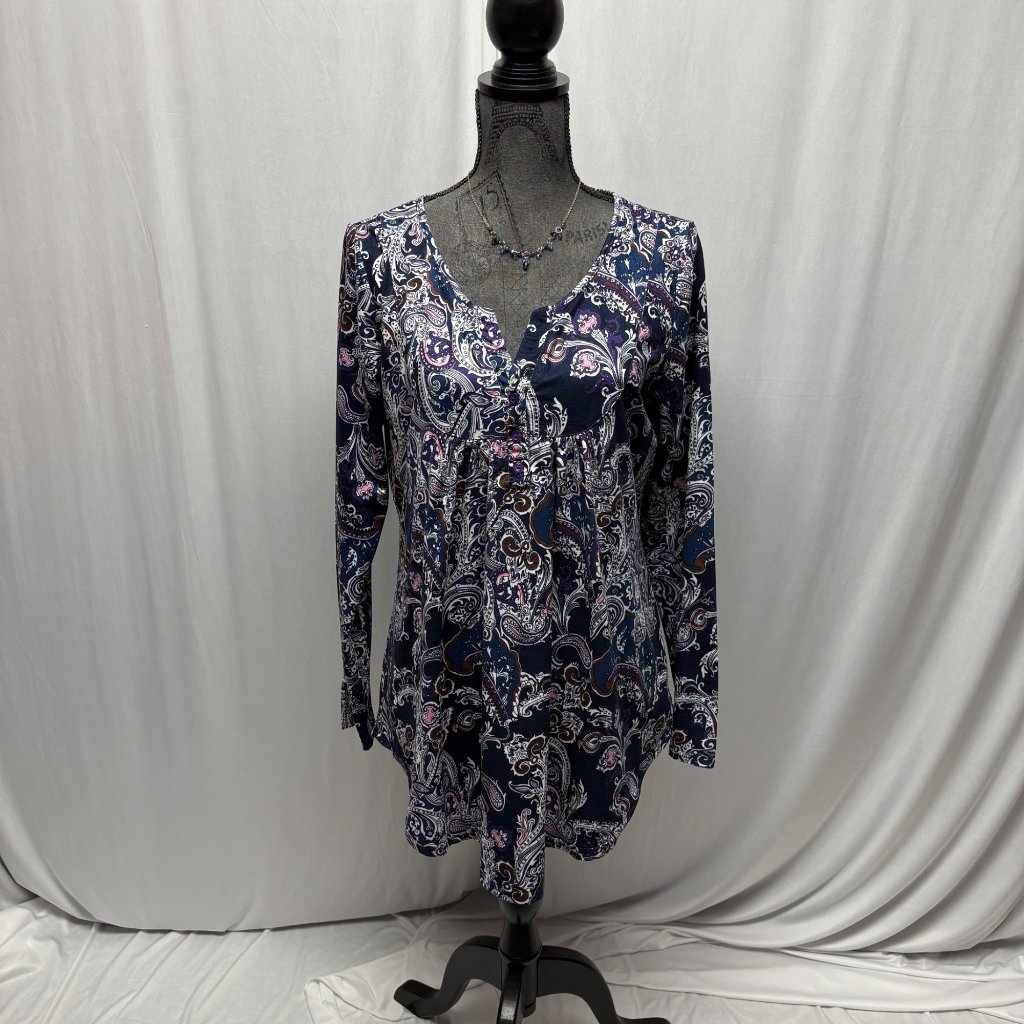Halife Long Sleeve Paisley Tunic Womens Sz Large Navy Pink Top Comfy Casual Top